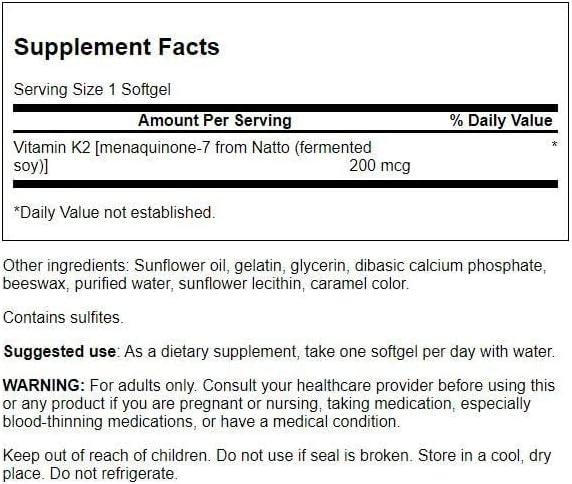 Swanson Maximum Strength Vitamin K2 (Menaquinone-7)-Vitamin (30 Softgels, 200mcg Each)