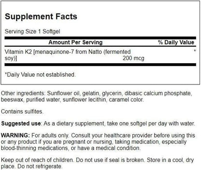 Swanson Maximum Strength Vitamin K2 (Menaquinone-7)-Vitamin (30 Softgels, 200mcg Each)