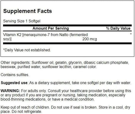 Swanson Maximum Strength Vitamin K2 (Menaquinone-7)-Vitamin (30 Softgels, 200mcg Each)