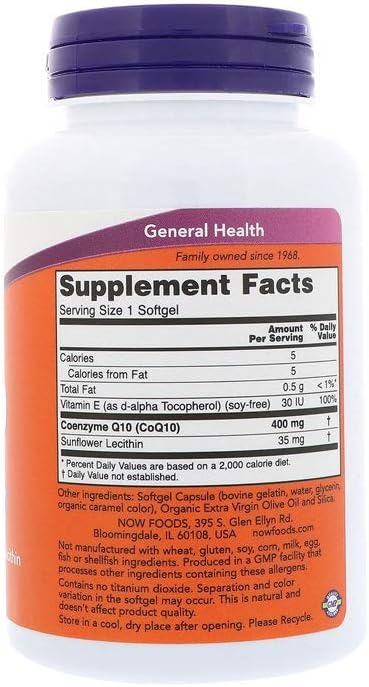 NOW Supplements, CoQ10 400 mg, Pharmaceutical 60 Softgels