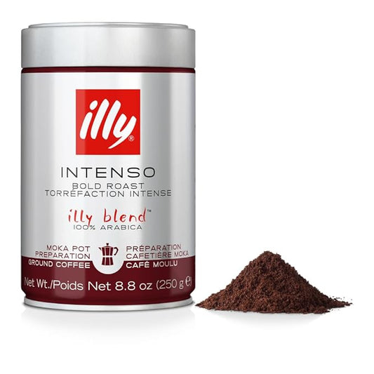 illy Ground Coffee Moka - 100% Arabica Flavored Coffee Ground - Rich Aromatic Coffee Grounds Profile – Intenso Dark Roast – Warm Notes of Cocoa & Dried Fruit - No Preservatives – 8.8 Ounce