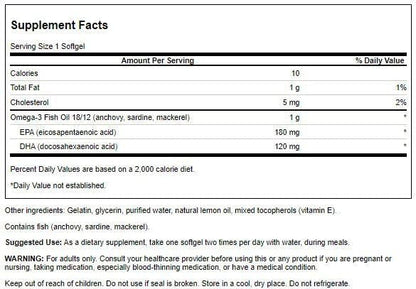 Swanson Omega 3 Fish Oil Supplement 180 mg 120 mg 150 Softgel (4 Pack)