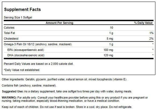 Swanson Omega 3 Fish Oil Supplement 180 mg 120 mg 150 Softgel (4 Pack)