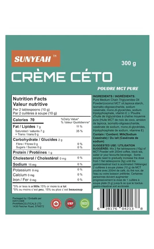 SUNYEAH MCT Powder- MCT Oil Powder, KETO Coffee Creamer, Pure C8 C10, No-Sugar, From coconut, 300 g, Excellent in Coffee, Tea, Water, Shakes, Smoothies, Unflavoured, No-GMO