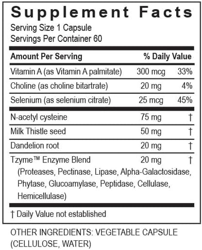 Transformation Enzymes Professional Protocol Liver Support Formula Supplement with Vitamin A, Herbal Blend & Digestive Enzymes - 60 Capsules
