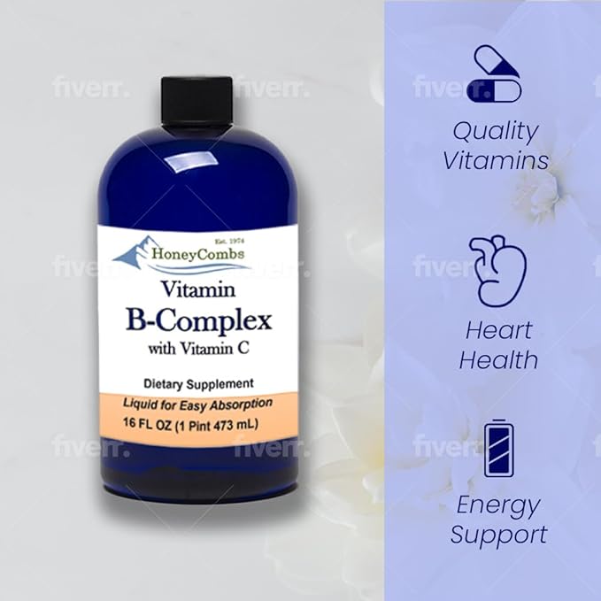 HoneyCombs Vitamin B Complex Drops – B1, B2, B2, B3, B3, B5, B5, B6, B6, B7, B7, B9, B9, B12 B12 & 16 Fl