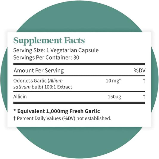 Pattern Wellness Odorless Organic Garlic - 1000mg - Healthy Immune, Circulatory & Cardiovascular Support - Happy & Healthy Heart - Non-GMO & Gluten Free - 30 Vegan Capsules