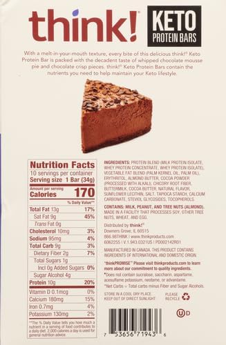 think! Delight, Keto Protein Bars, Healthy Low Carb, Gluten Free Snack - Chocolate Mousse Pie, 10 Count (Packaging May Vary) (Pack of 2)