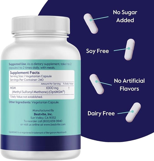 BESTVITE MSM 1000mg Made with OptiMSM (240 Capsules)