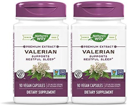 Nature's Way Valerian Premium Extract 220 mg 2-capsule Serving 90 Capsules (2 Pack)