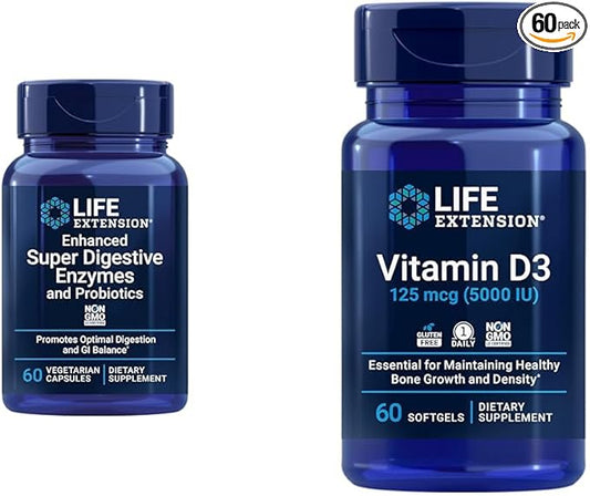 Life Extension 60-Count Super Digestive Enzymes 5000 IU D3 Capsules