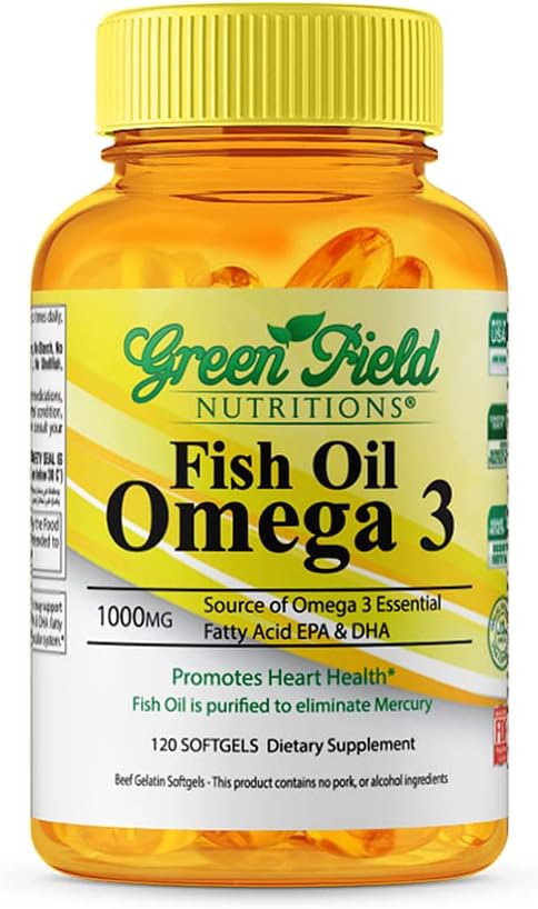 Greenfield Nutritions Halal Fish Oil 1000mg, 300mg Halal 3, Small 180mg & 120mg, Non-GMO, 120 Pills