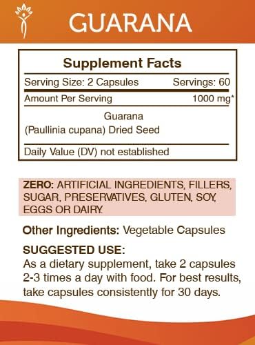 Secrets of the Tribe Guarana 120 Capsules(2 pcs.), 1000 mg, (2x120 Capsules)