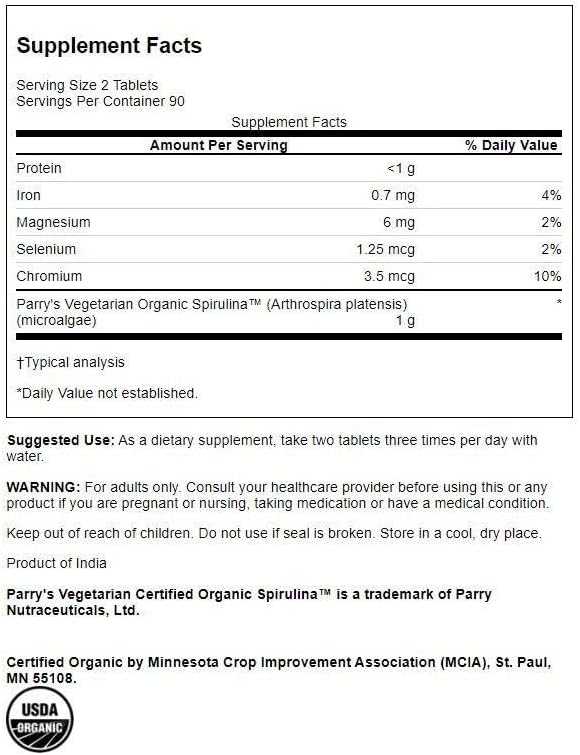 Swanson Certified Organic Spirulina 500 Milligrams 180 Tabs