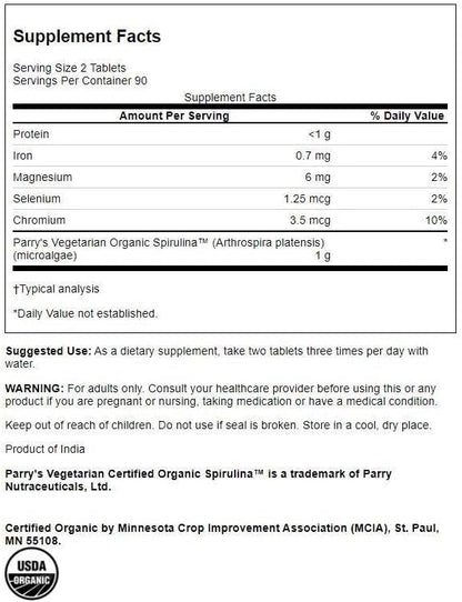 Swanson Certified Organic Spirulina 500 Milligrams 180 Tabs