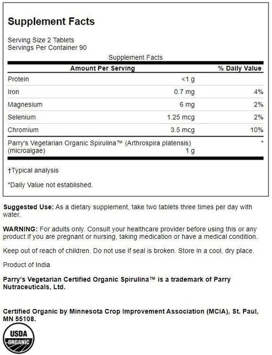 Swanson Certified Organic Spirulina 500 Milligrams 180 Tabs