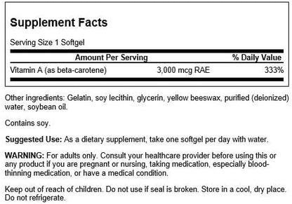 Swanson Beta-Carotene - Vitamin A Supplement (250 Softgels, 3000mcg Each)