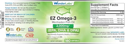 EZ Omega-3 Atlantic Menhaden Fish Oil 2000 mg, 180 Softgels