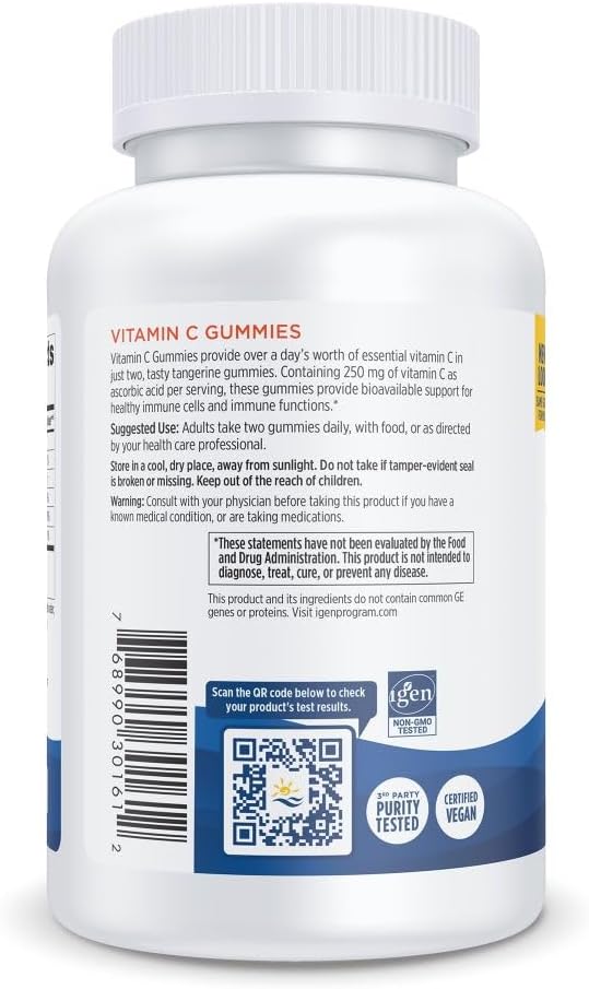 Nordic Naturals Vitamin C Gummies, Tart Tangerine 120 Gummies 250 mg 60 Servings