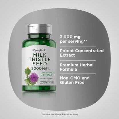 Piping Rock Milk Thistle Supplement 3000mg | 200 Capsules
