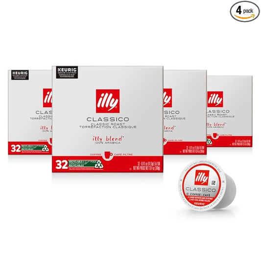 Illy Coffee K Cups - Coffee Pods For Keurig Coffee Maker – Classico Roast - Caramel, Orange Blossom & Jasmine - Mild, Flavorful & Balanced Flavor Pods of Coffee - No Preservatives – 32 Count, 4 Pack