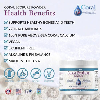 Coral Ecopure Powder, Coral Calcium Powder Supplement with Coral Minerals - 16 Ounces