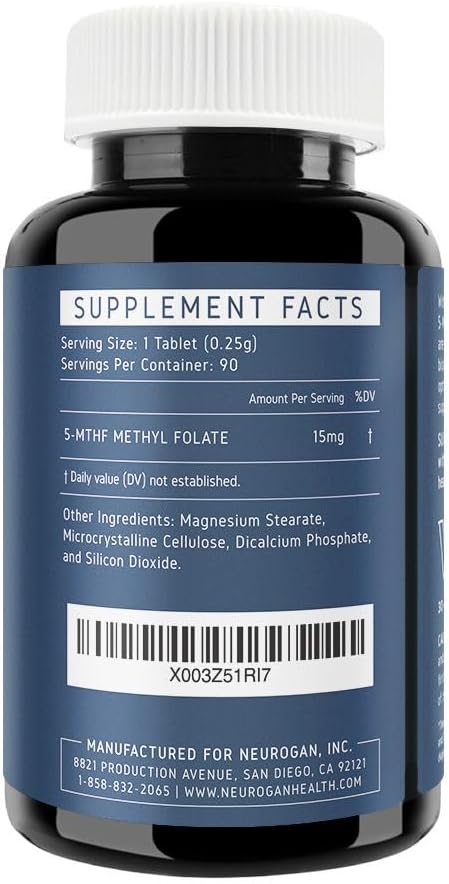 L-5-MTHF Methyl Folate Supplement, 15 mg - Active Folic Acid for Enhanced Absorption - Vegan, Gluten-Free & Non-GMO - Supports Cognitive, Cardiovascular & Mood Health - Made in USA, 90-Day Supply