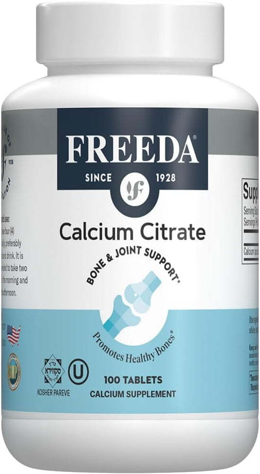 Freeda Calcium Citrate - Kosher Vegan Calcium Supplement for Women & Men - Bone Health & Joint Support - Calcium 1000mg per Serving - Calcium Citrate 1000mg Tablets Calcium Without Vitamin D (100 Ct)