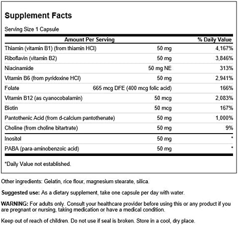 Swanson B-50 B-Complex Vitamins Energy Cardio 100 Capsules