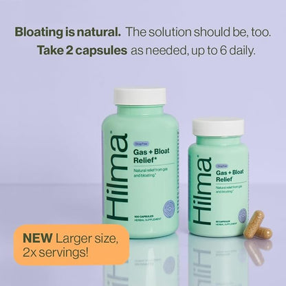 Hilma Natural Gas & Bloating Relief - with Lemon Balm, Fennel & Peppermint Leaf - Doctor Formulated with Organic Ingredients - 100 Vegan Capsules
