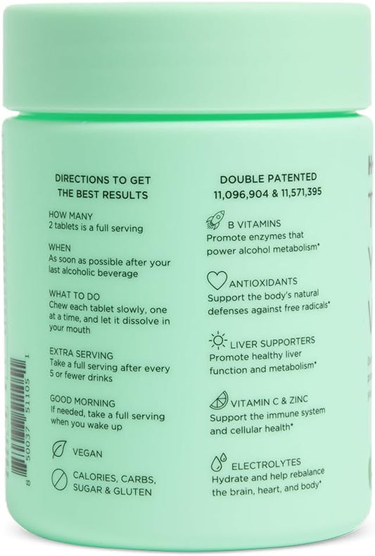 The Anytime You Drink Vitamin, Liver Health & Immunity Support with Electrolytes, Milk Thistle, and Vitamins B & C - 40 Chewable Tablets (20 Servings), Vegan, Green Apple