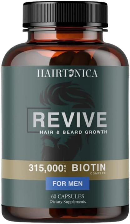 Hair Vitamins for Men Beard Growth MSM Powder Saw Palmetto Hairtonica | Extra Strength 315,000 mcg Biotin Keratin Collagen | May Help Support Hair Loss Greying & Thinning | 60 ct