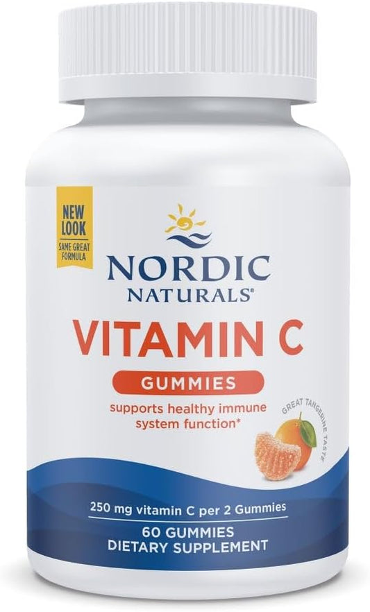 Nordic Naturals Vitamin C Gummies, Tart Tangerine 60 Gummies 250 mg 30 Servings