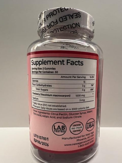 NEW AGE Cranberry Gummies Urinary Tract Health Gummies 1000mg - Supports Bladder, Kidney, UTI - Vegetarian (Cranberry 60 Gummies)