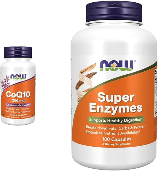 NOW Supplements, CoQ10 (Coenzyme Q10) 200 60 Veg Papain,180 Capsules
