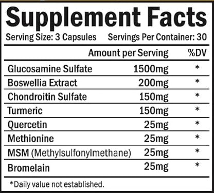 Joint Supplement with Glucosamine Chondroitin Turmeric 90 Capsules.