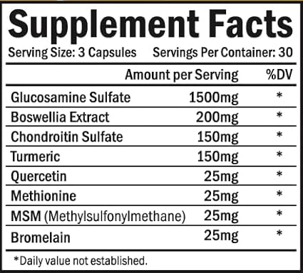 Joint Supplement with Glucosamine Chondroitin Turmeric 90 Capsules.