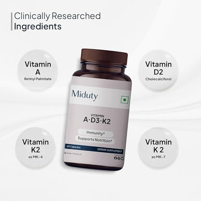 Vitamin ADK Multivitamin Contains Vitamin A - D3 - K2 Vitamin ADK Supplement for Men and Women - 60 Capsules
