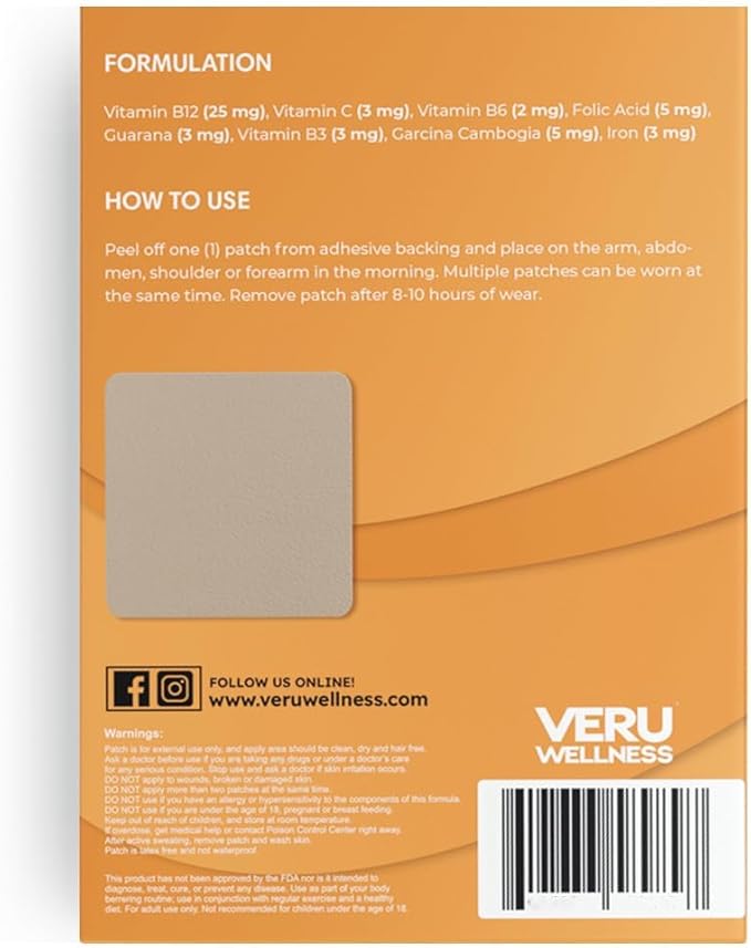 Veru Wellness B12 Energy Patch, Natural Patch B12, Garcinia - Self Adhesive Time Release Patch (60 Days)