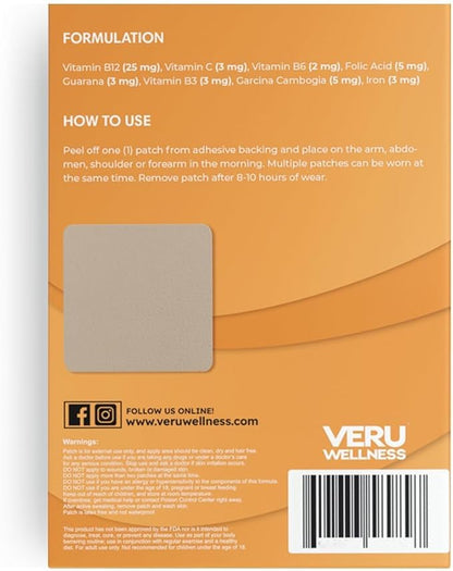 Veru Wellness B12 Energy Patch, Natural Patch B12, Garcinia - Self Adhesive Time Release Patch (60 Days)
