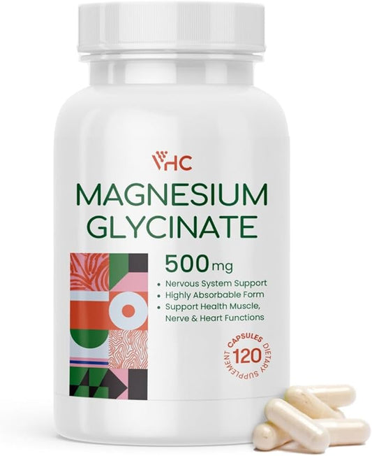 Magnesium Glycinate 500mg Supplement Capsules, Chelated 120 Veggie