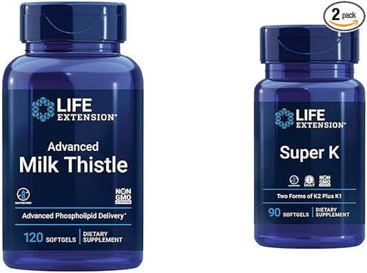 Life Extension Advanced Milk Thistle 120 K1 K2 K2 MK-7 MK-7 MK-4 MK-4 Vitamin 90 Softgels
