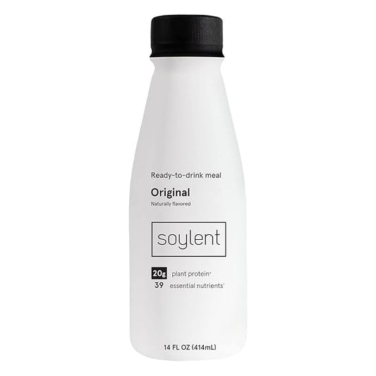Soylent Complete Meal Replacement Shake, Original, 20g complete protein, 28 vitamins & minerals, low sugar, 14oz (Single Bottle)