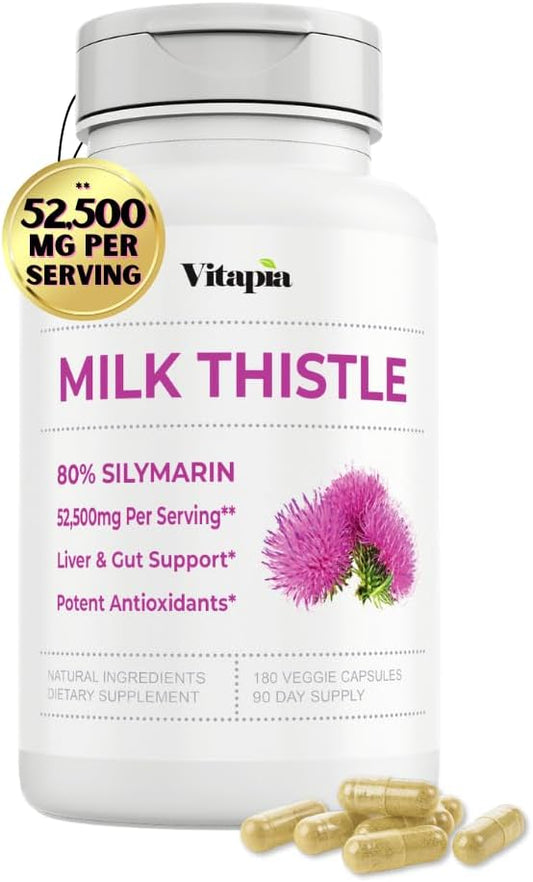 Organic Milk Thistle 70:1 Extract 52,500mg 80% Silymarin 180 Veggie