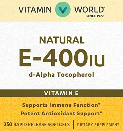 Vitamin World Natural Vitamin E 400IU 250 Softgels,