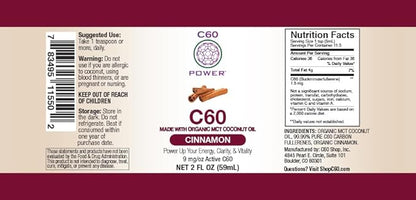 C60 Power Cinnamon Flavored C60 MCT Coconut Oil - Organic Cold-Pressed Coconut Oil - 99.99% Pure C60 Carbon Fullerenes - Boost Energy & Mental Focus (2oz)