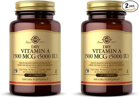 SOLGAR Dry Vitamin A 1500 mcg (5000 IU), 100 Tablets 100 Servings 2)