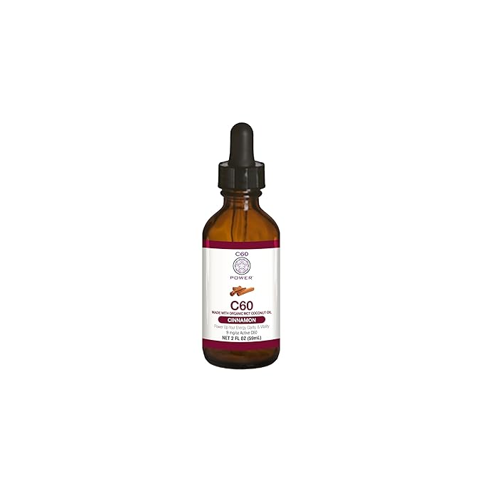 C60 Power Cinnamon Flavored C60 MCT Coconut Oil - Organic Cold-Pressed Coconut Oil - 99.99% Pure C60 Carbon Fullerenes - Boost Energy & Mental Focus (2oz)