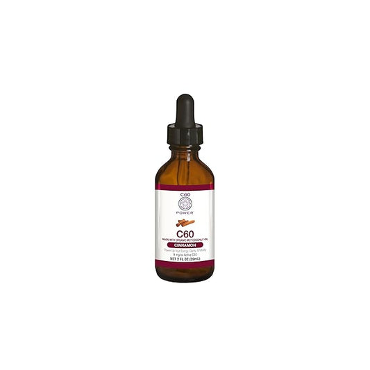 C60 Power Cinnamon Flavored C60 MCT Coconut Oil - Organic Cold-Pressed Coconut Oil - 99.99% Pure C60 Carbon Fullerenes - Boost Energy & Mental Focus (2oz)