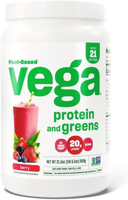 Vega Protein and Greens Protein Powder, Berry 20g Plant 1.3 lbs